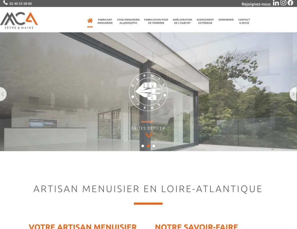 Page d'accueil du site web MCA