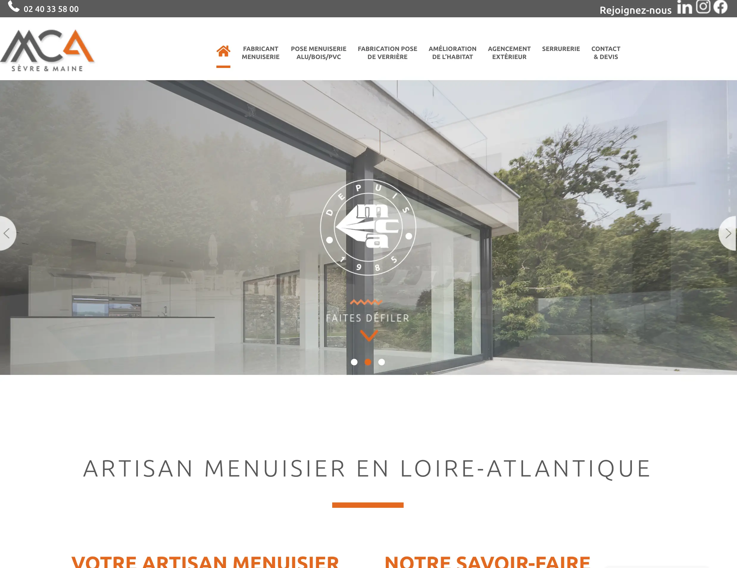 Page d'accueil du site web MCA