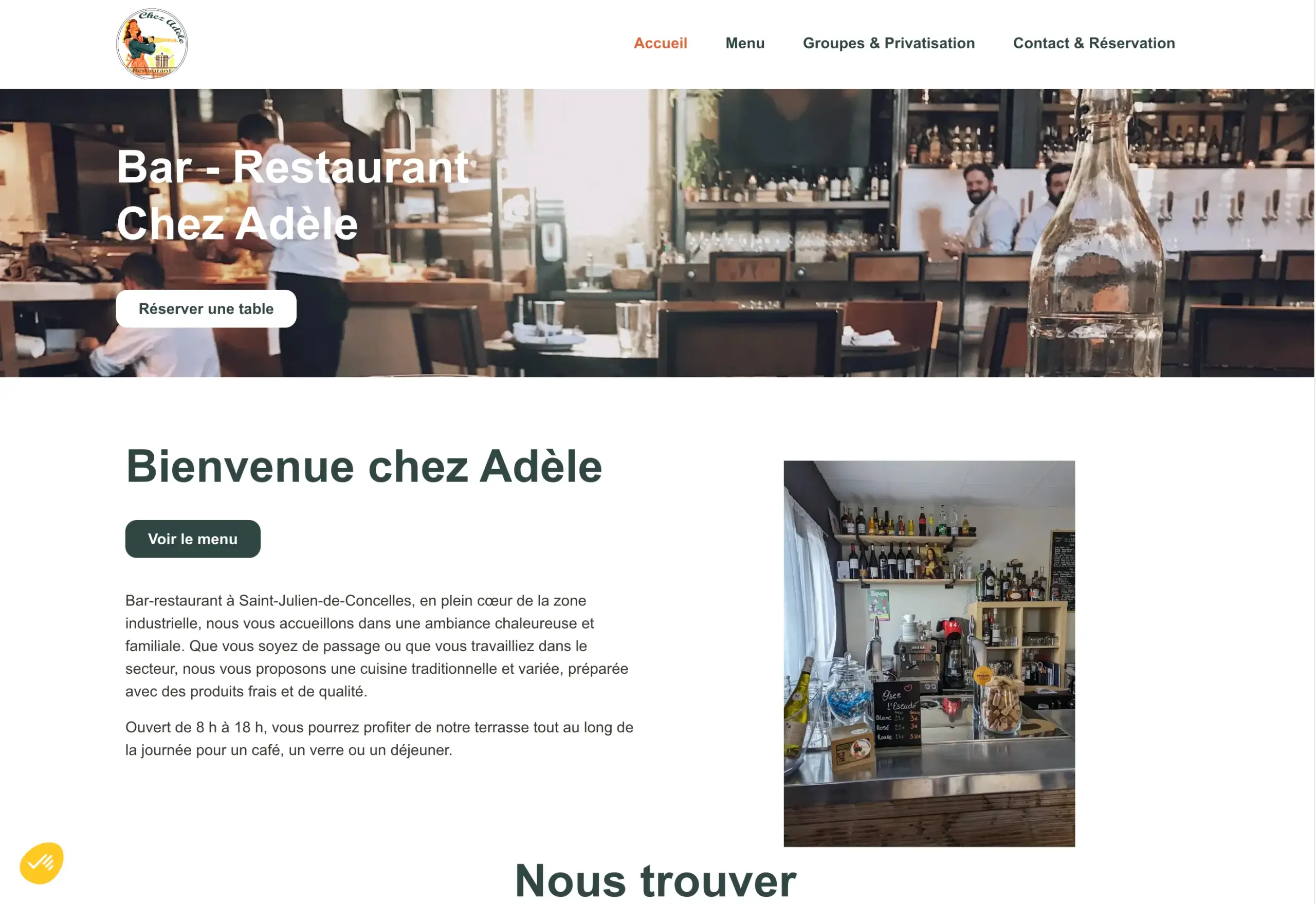 Page d'accueil du site web Restaurant Chez Adèle