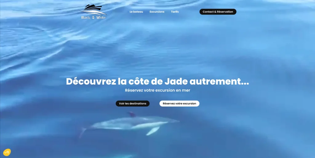 Page d'accueil du site Black & White Boat. Un site d'excursion en mer à Pornic.